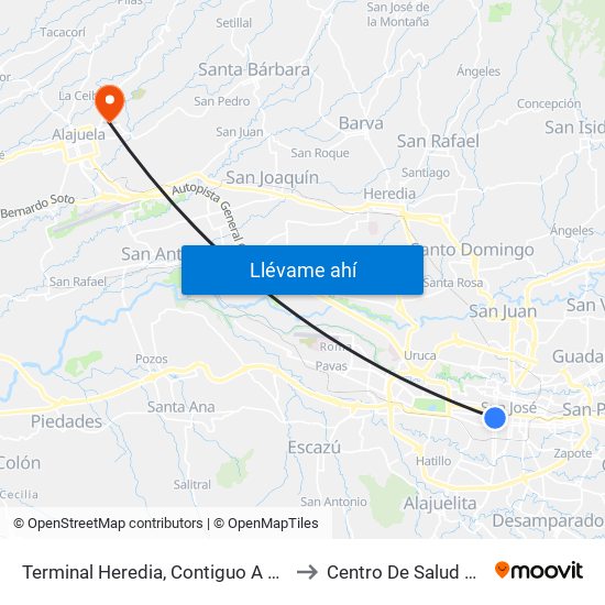 Terminal Heredia, Contiguo A Súper Fácil to Centro De Salud Alajuela map