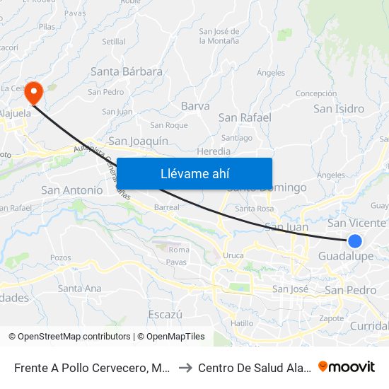 Frente A Pollo Cervecero, Moravia to Centro De Salud Alajuela map