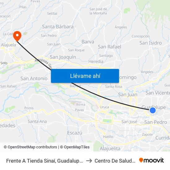 Frente A Tienda Sinaí, Guadalupe Goicoechea to Centro De Salud Alajuela map