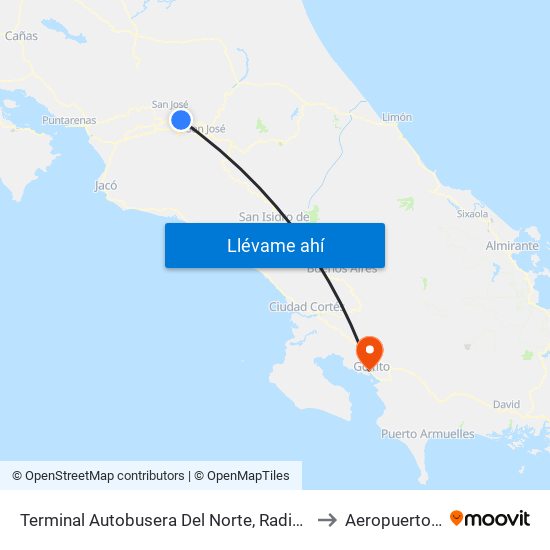 Terminal Autobusera Del Norte, Radial Francisco J. Orlich Alajuela to Aeropuerto De Golfito map