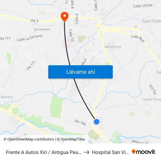 Frente A Autos Xiri / Antigua Peugeot, La Valencia Heredia to Hospital San Vicente de Paul map