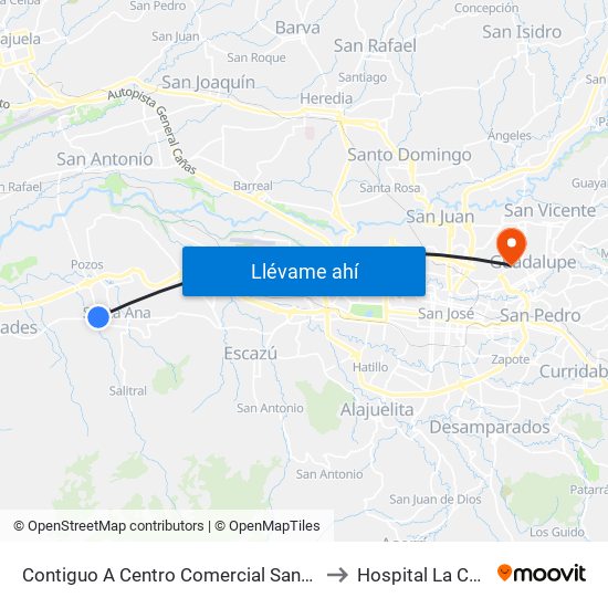 Contiguo A Centro Comercial Santa Ana Town Center to Hospital La Católica-UR map