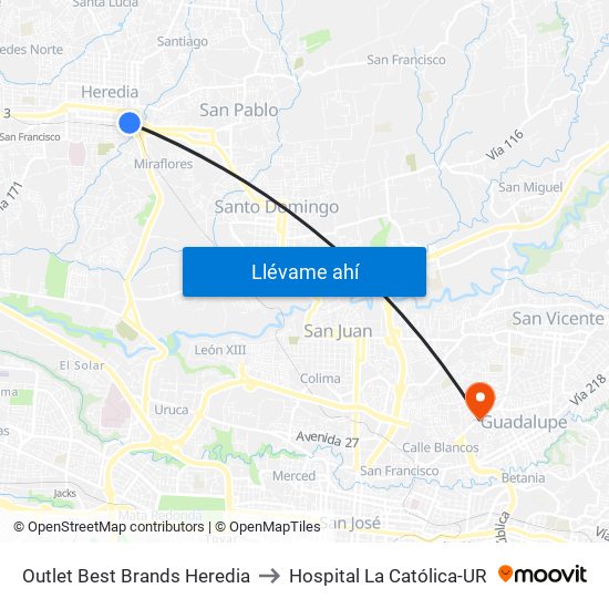 Outlet Best Brands Heredia to Hospital La Católica-UR map