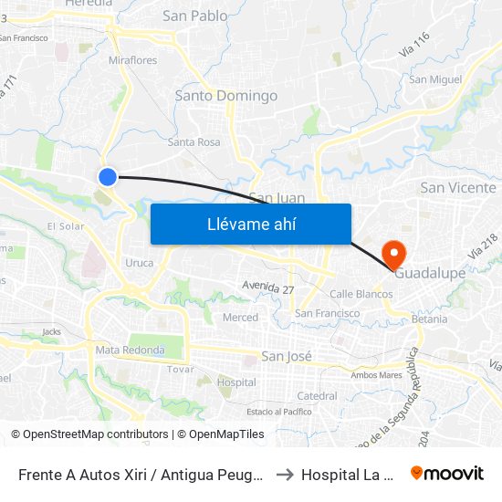 Frente A Autos Xiri / Antigua Peugeot, La Valencia Heredia to Hospital La Católica-UR map