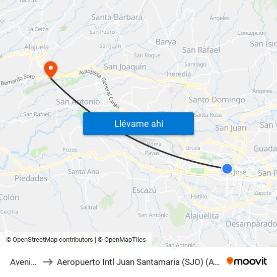 Avenida 5, 12 to Aeropuerto Intl Juan Santamaria (SJO) (Aeropuerto Internacional San José) map