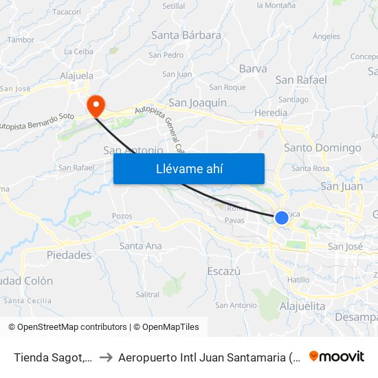 Tienda Sagot, La Uruca San José to Aeropuerto Intl Juan Santamaria (SJO) (Aeropuerto Internacional San José) map