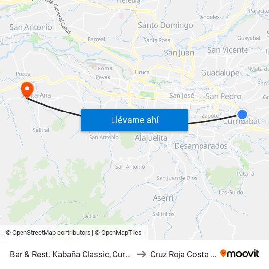 Bar & Rest. Kabaña Classic, Curridabat to Cruz Roja Costa Rica map