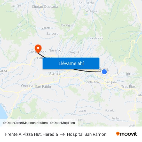 Frente A Pizza Hut, Heredia to Hospital San Ramón map