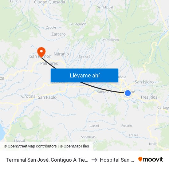 Terminal San José, Contiguo A Tienda Maracay to Hospital San Ramón map