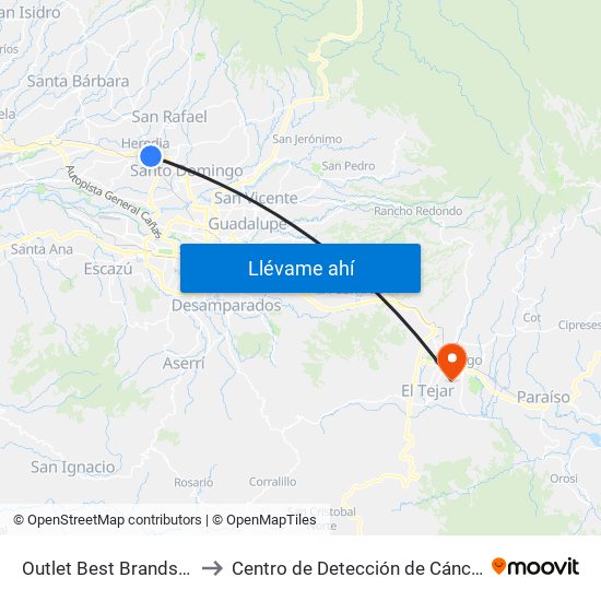Outlet Best Brands Heredia to Centro de Detección de Cáncer Gástrico map