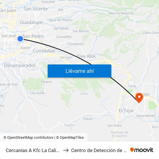 Cercanías A Kfc La California, San José to Centro de Detección de Cáncer Gástrico map