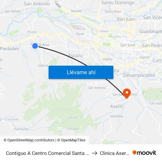 Contiguo A Centro Comercial Santa Ana Town Center to Clinica Aserri CCSS map