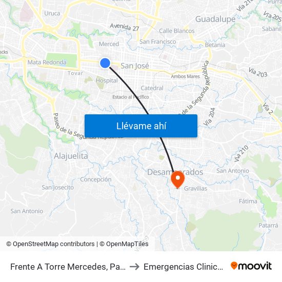 Frente A Torre Mercedes, Paseo Colón San José to Emergencias Clinica Marcial Fallas map