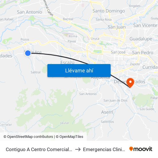 Contiguo A Centro Comercial Santa Ana Town Center to Emergencias Clinica Marcial Fallas map
