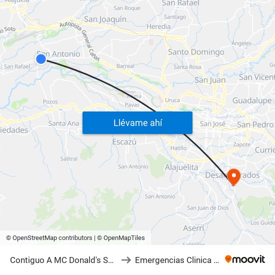 Contiguo A MC Donald's San Antonio, Belén to Emergencias Clinica Marcial Fallas map
