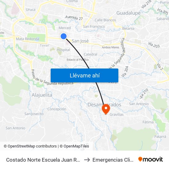 Costado Norte Escuela Juan Rafael Mora, Pitahaya San José to Emergencias Clinica Marcial Fallas map