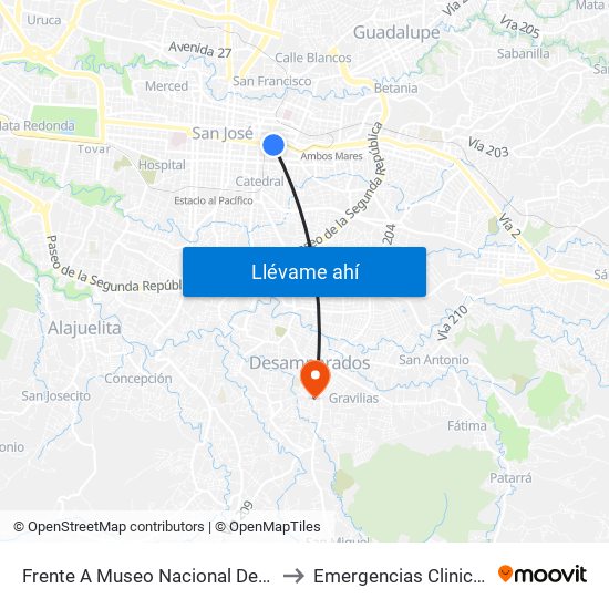 Frente A  Museo Nacional De Costa Rica, San José to Emergencias Clinica Marcial Fallas map