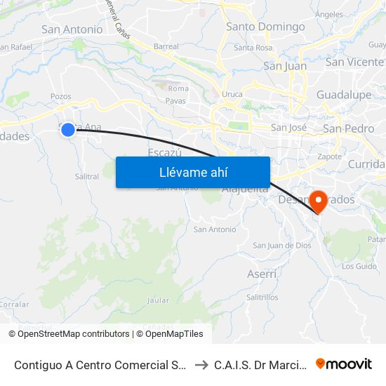 Contiguo A Centro Comercial Santa Ana Town Center to C.A.I.S. Dr Marcial Fallas Díaz map