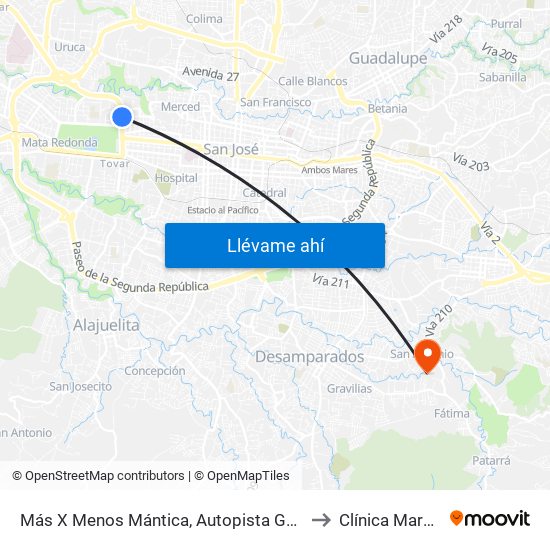 Más X Menos Mántica, Autopista General Cañas San José to Clínica Marcial Fallas map