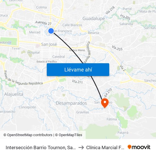 Intersección Barrio Tournon, San José to Clínica Marcial Fallas map