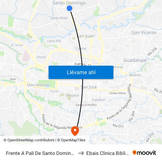 Frente A Palí De Santo Domingo to Ebais Clinica Biblica map