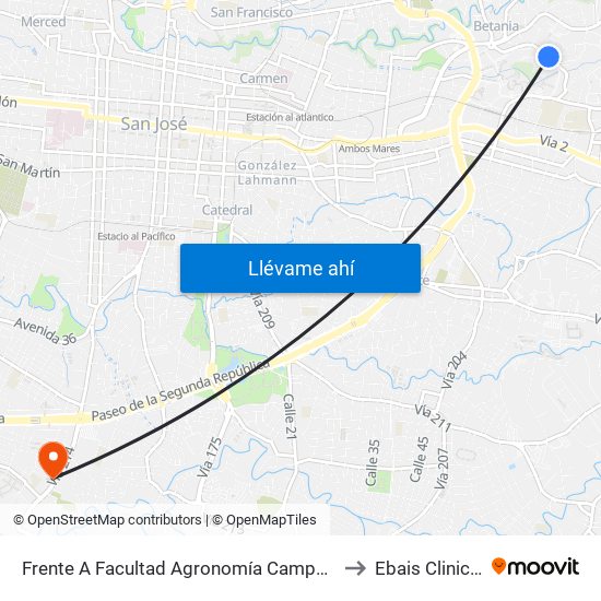 Frente A Facultad Agronomía Campus Ucr, Montes De Oca to Ebais Clinica Biblica map