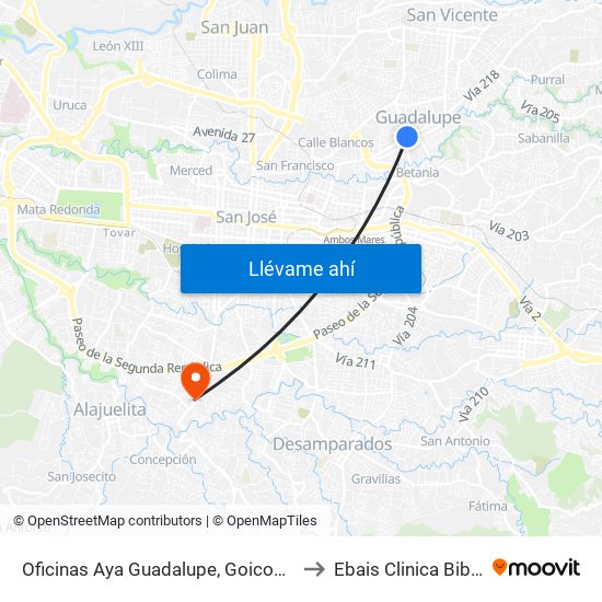 Oficinas Aya Guadalupe, Goicoechea to Ebais Clinica Biblica map