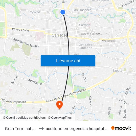 Gran Terminal Del Caribe to auditorio emergencias hospital calderon guardia map