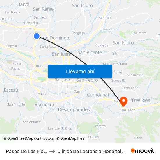 Paseo De Las Flores, Heredia to Clinica De Lactancia Hospital Max Peralta Jimenez map