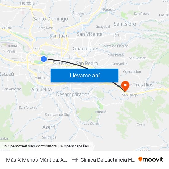 Más X Menos Mántica, Autopista General Cañas San José to Clinica De Lactancia Hospital Max Peralta Jimenez map