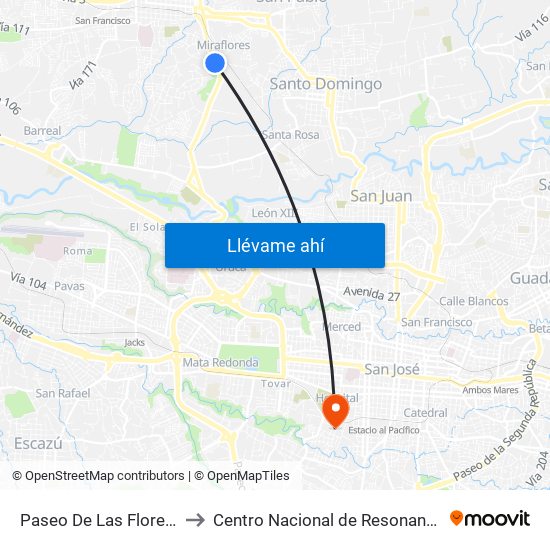 Paseo De Las Flores, Heredia to Centro Nacional de Resonancia Magnética map