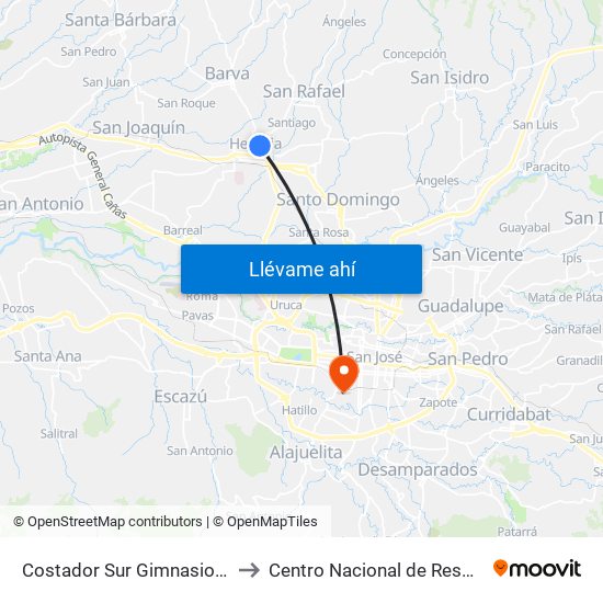 Costador Sur Gimnasio Liceo De Heredia to Centro Nacional de Resonancia Magnética map