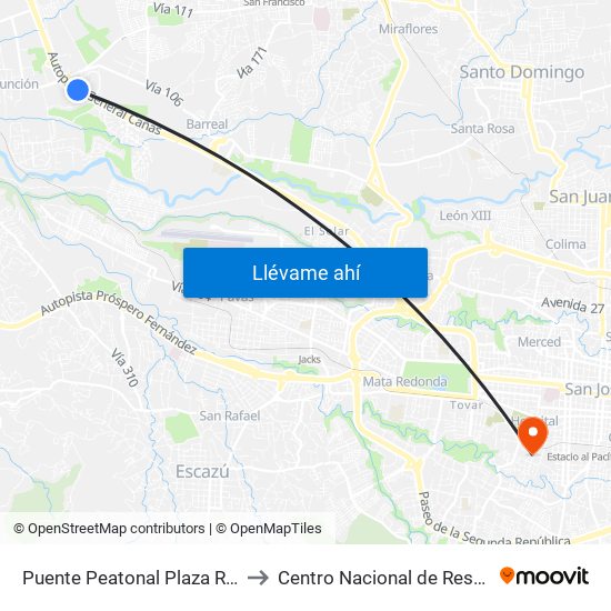 Puente Peatonal Plaza Real Cariari, Heredia to Centro Nacional de Resonancia Magnética map