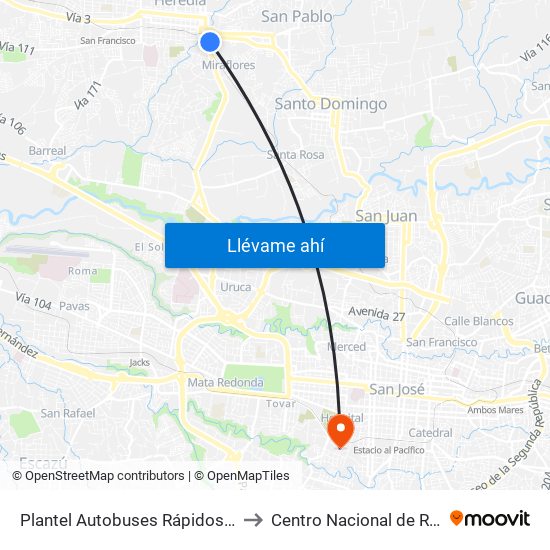 Plantel Autobuses Rápidos Heredianos, Pirro Heredia to Centro Nacional de Resonancia Magnética map