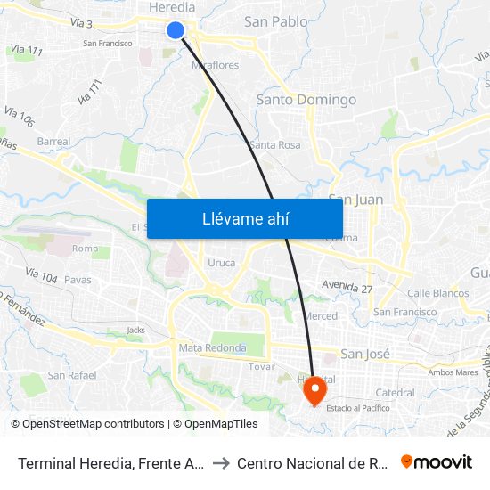 Terminal Heredia, Frente A Escuela Braulio Morales to Centro Nacional de Resonancia Magnética map