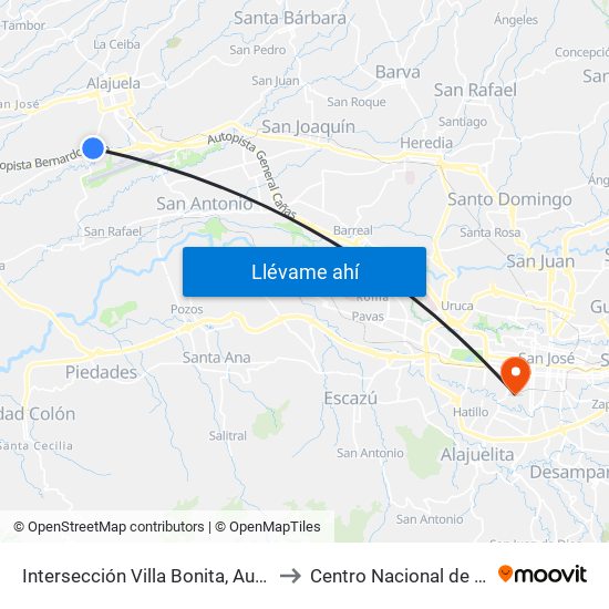 Intersección Villa Bonita, Autopista Bernardo Soto Alajuela to Centro Nacional de Resonancia Magnética map