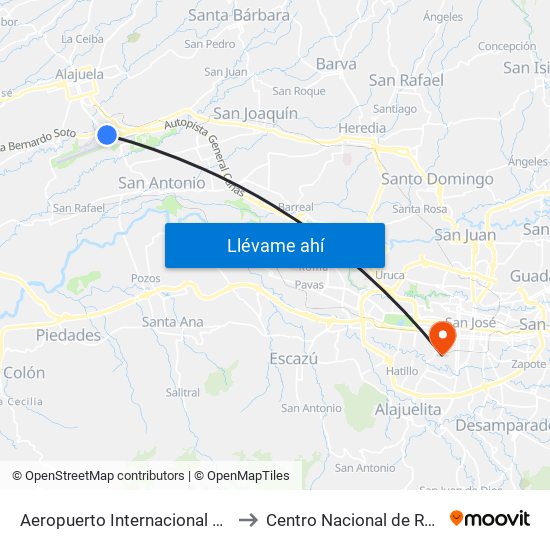 Aeropuerto Internacional Juan Santamaría, Alajuela to Centro Nacional de Resonancia Magnética map