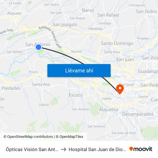 Ópticas Visión San Antonio, Belén to Hospital San Juan de Dios, Oncología map