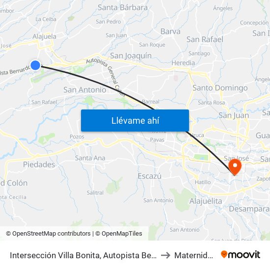 Intersección Villa Bonita, Autopista Bernardo Soto Alajuela to Maternidad Carit map
