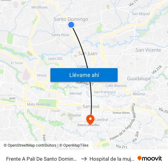 Frente A Palí De Santo Domingo to Hospital de la mujer map