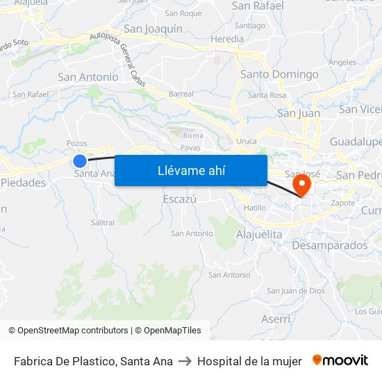 Fabrica De Plastico, Santa Ana to Hospital de la mujer map