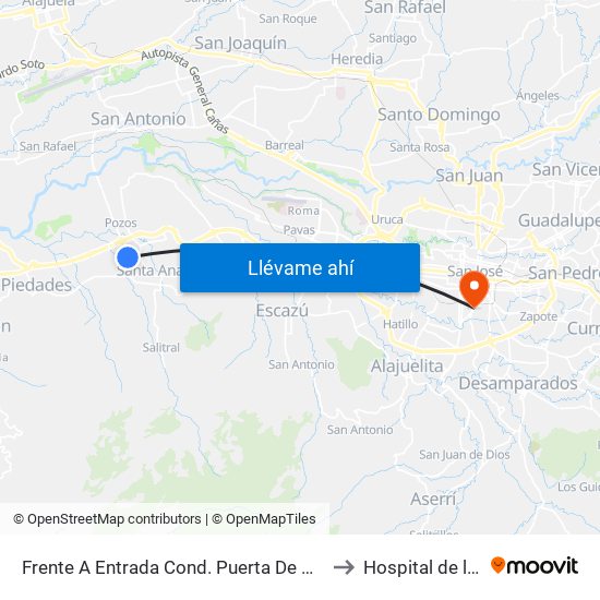 Frente A Entrada Cond. Puerta De Hierro, Santa Ana to Hospital de la mujer map
