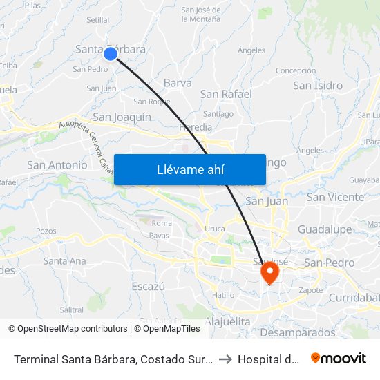 Terminal Santa Bárbara, Costado Sur Parque Santa Bárbara to Hospital de la mujer map