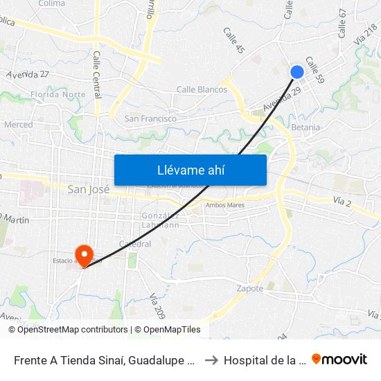 Frente A Tienda Sinaí, Guadalupe Goicoechea to Hospital de la mujer map