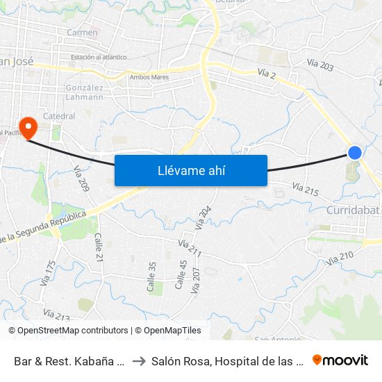 Bar & Rest. Kabaña Classic, Curridabat to Salón Rosa, Hospital de las mujeres Dr. Adolfo CARIT map