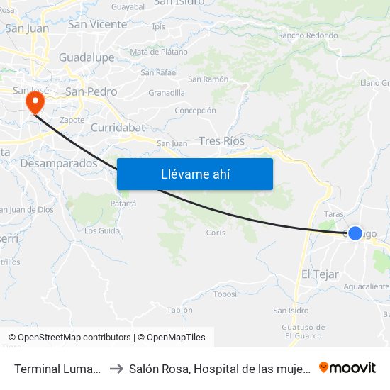 Terminal Lumaca Cartago to Salón Rosa, Hospital de las mujeres Dr. Adolfo CARIT map