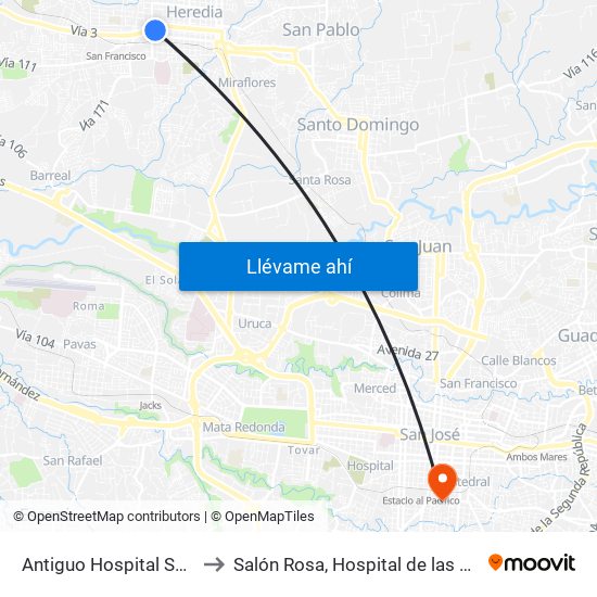 Antiguo Hospital San Vicente De Paul to Salón Rosa, Hospital de las mujeres Dr. Adolfo CARIT map