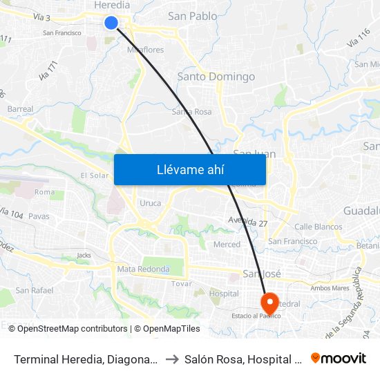 Terminal Heredia, Diagonal A Escuela Braulio Morales Cervantes to Salón Rosa, Hospital de las mujeres Dr. Adolfo CARIT map