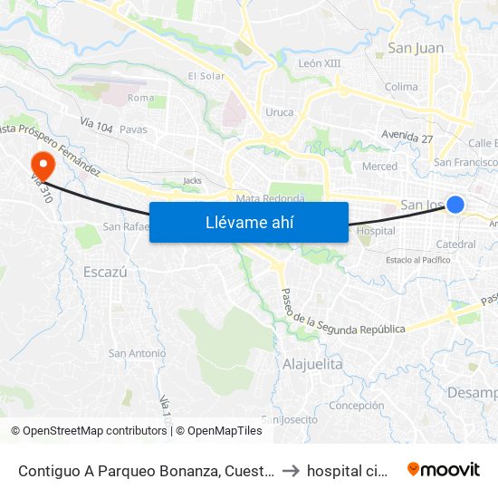 Contiguo A Parqueo Bonanza, Cuesta De Moras San José to hospital cima torre 1 map