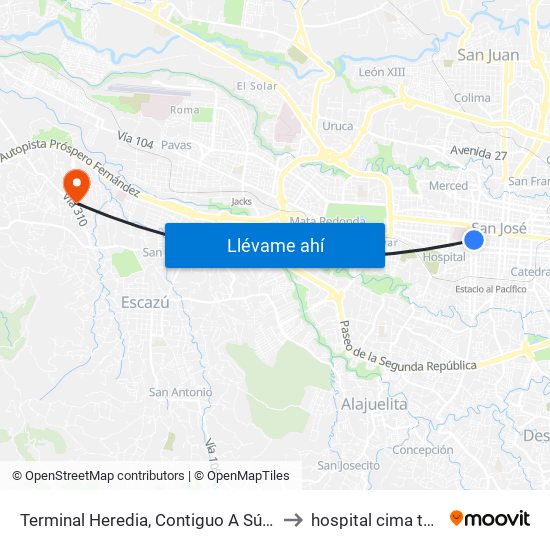 Terminal Heredia, Contiguo A Súper Fácil to hospital cima torre 1 map